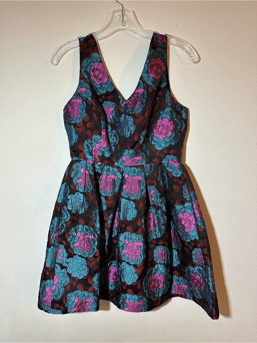 Floral Jacquard Mini Dress in Teal & Magenta